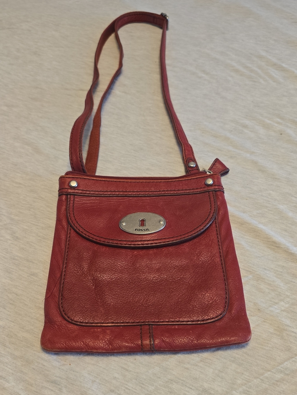 Fossil Red Leather Slim Crossbody Bag